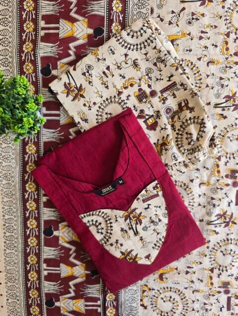 Kalamkari kurti set raw silk S02