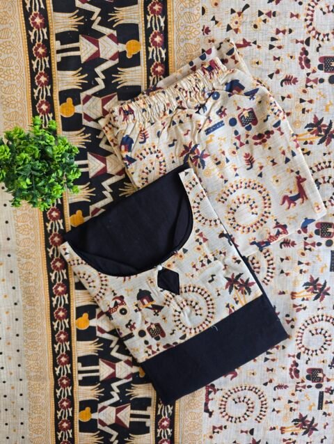 Kalamkari kurti set raw silk S02