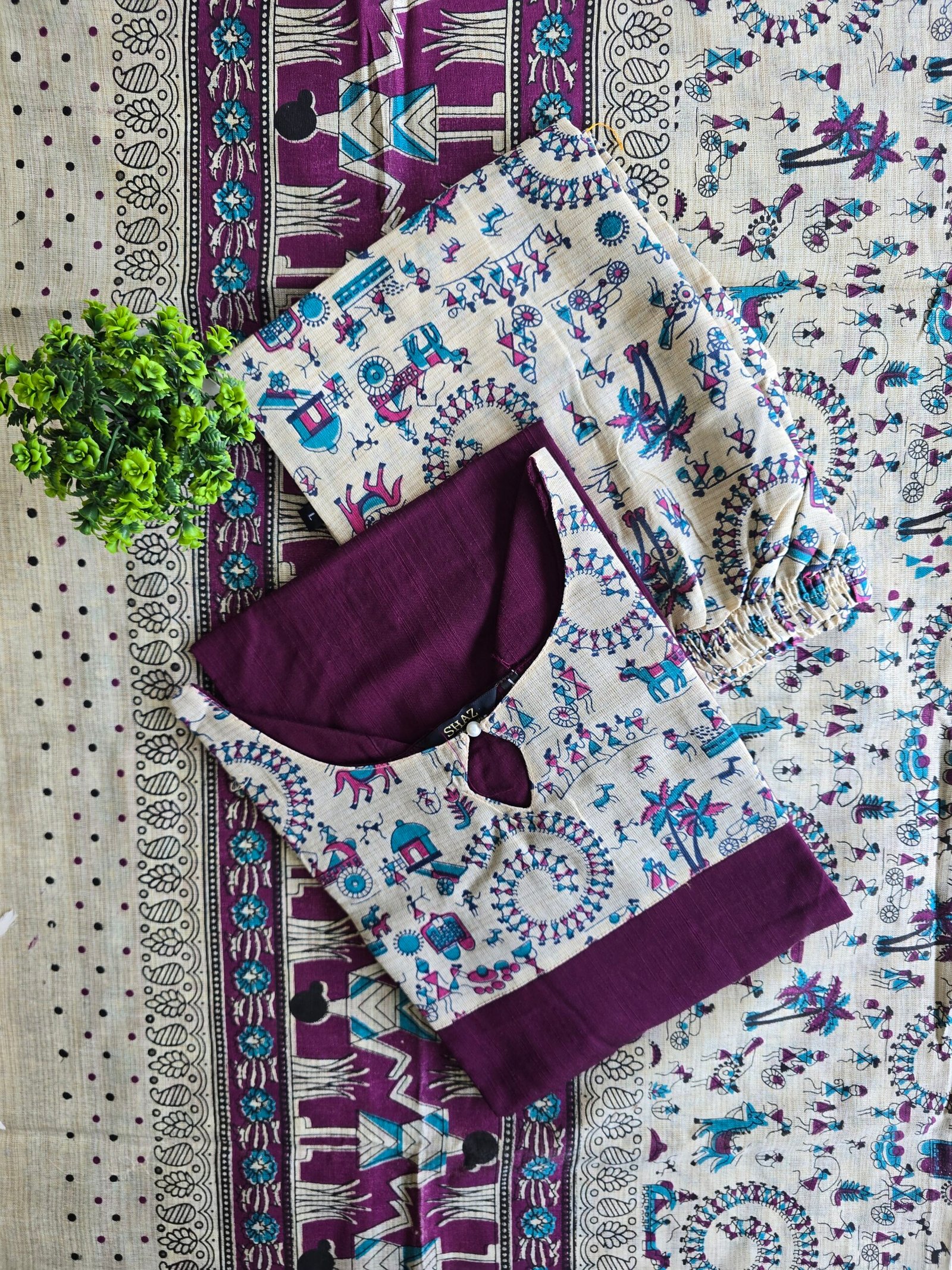 Kalamkari kurti set raw silk S02