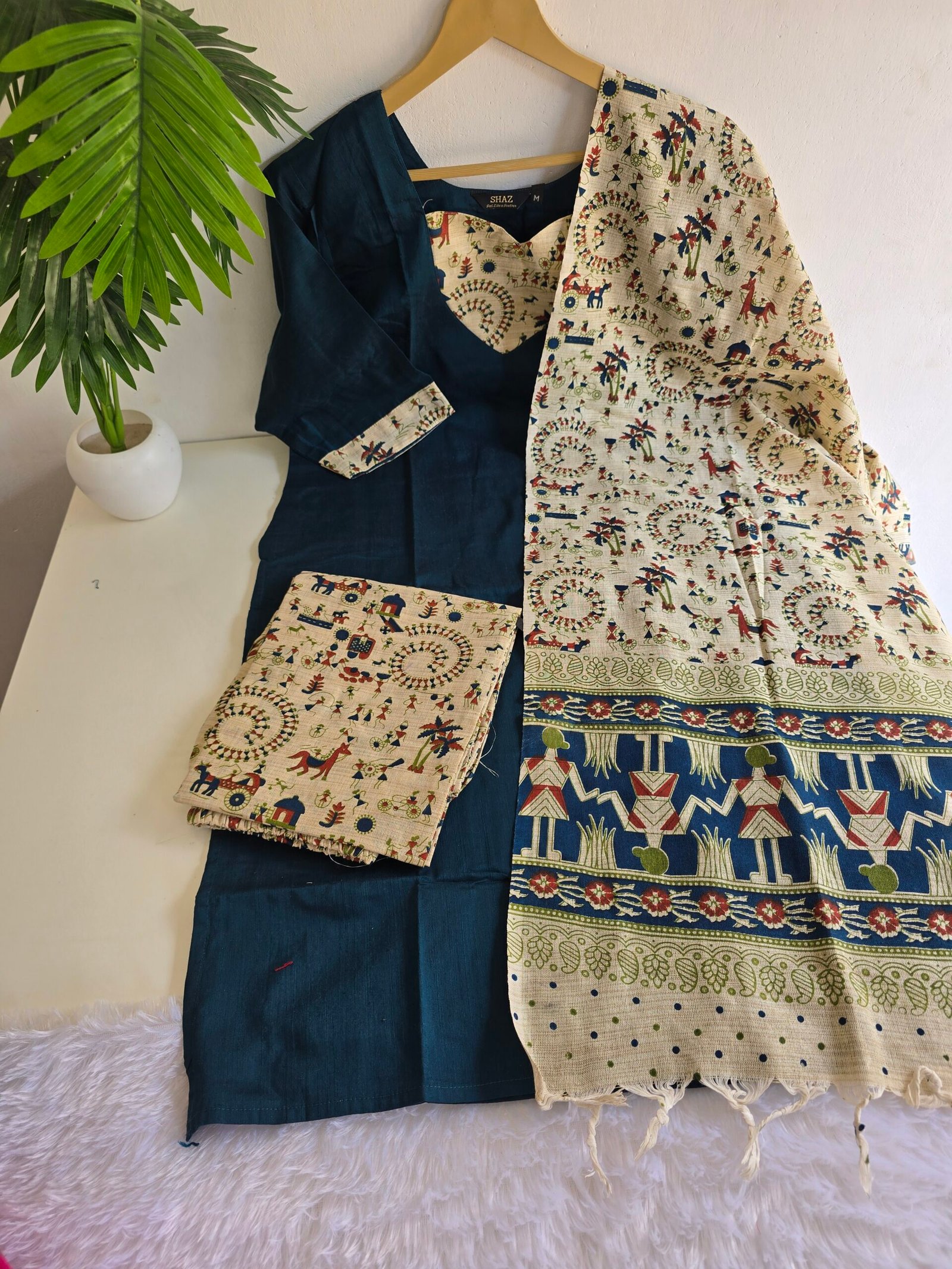 Kalamkari kurti set raw silk S02 - Image 2