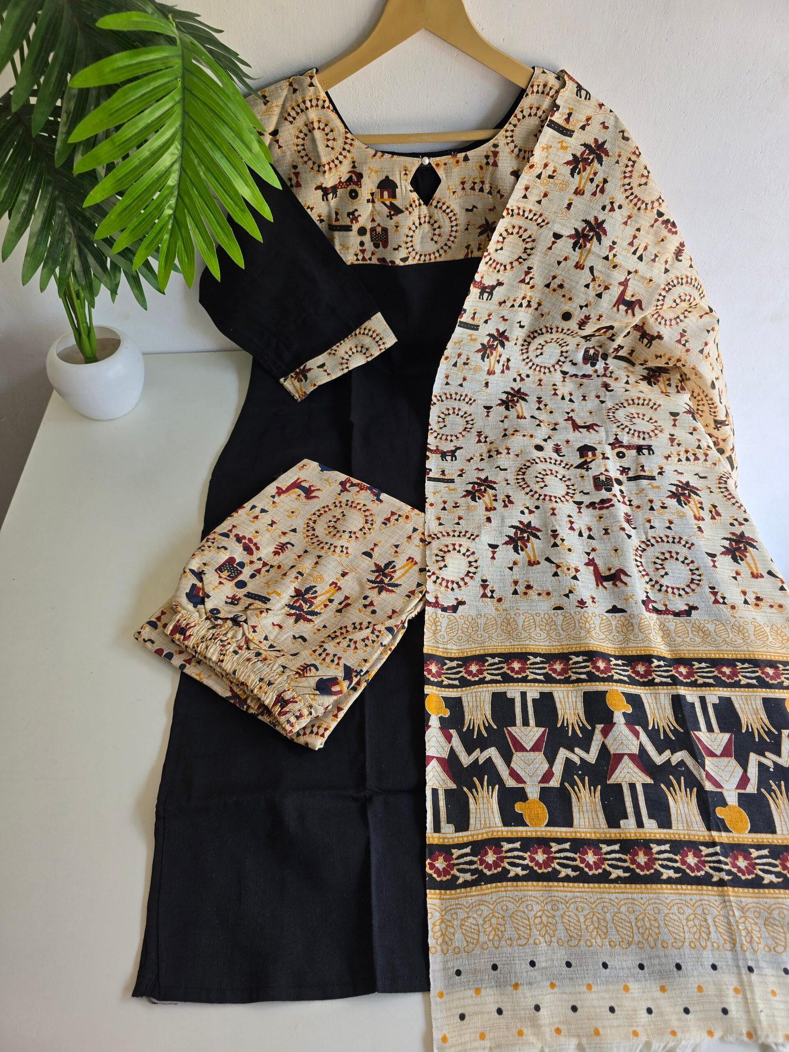 Kalamkari kurti set raw silk S02 - Image 2