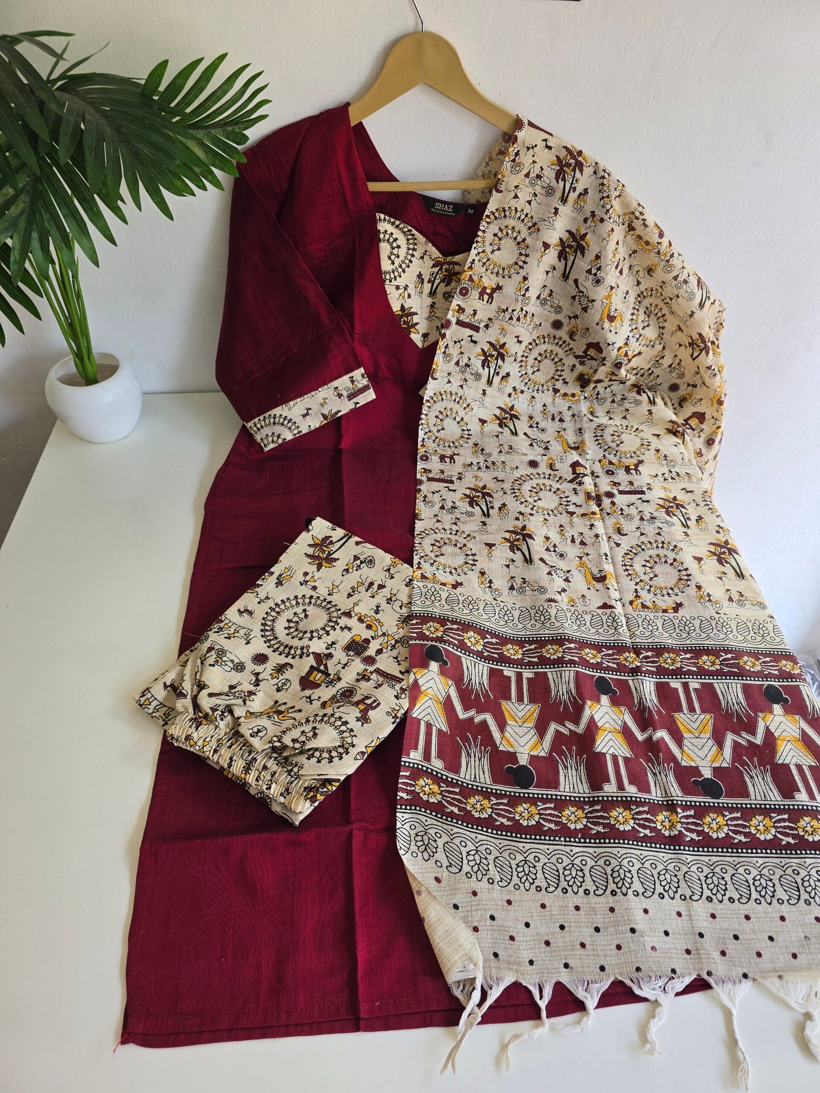 Kalamkari kurti set raw silk S02 - Image 2