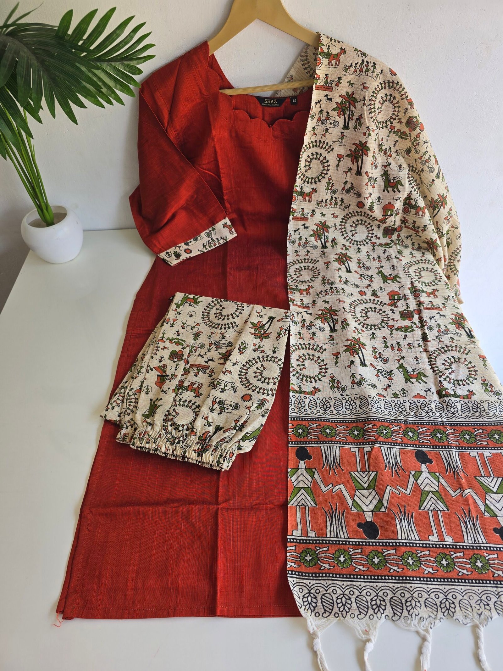 Kalamkari kurti set raw silk S02 - Image 2